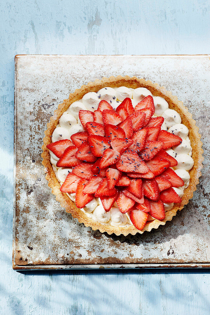 Strawberry tart with lavender and honey cream