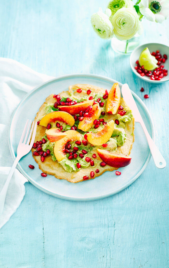 Almond crêpes with avocado and nectarines