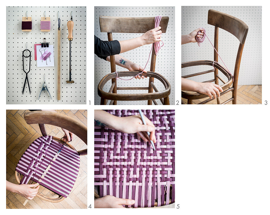 Instructions for repairing old chair with handmade woven seat
