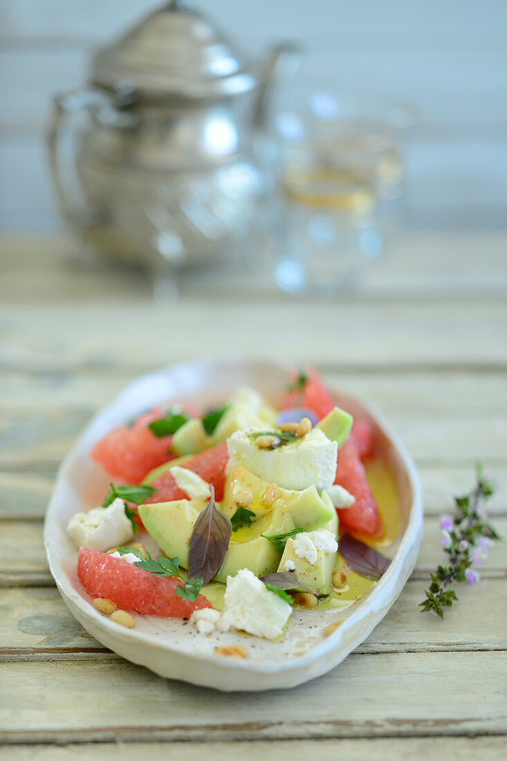Turkish avocado and grapefruit salad with marinated goat's cheese