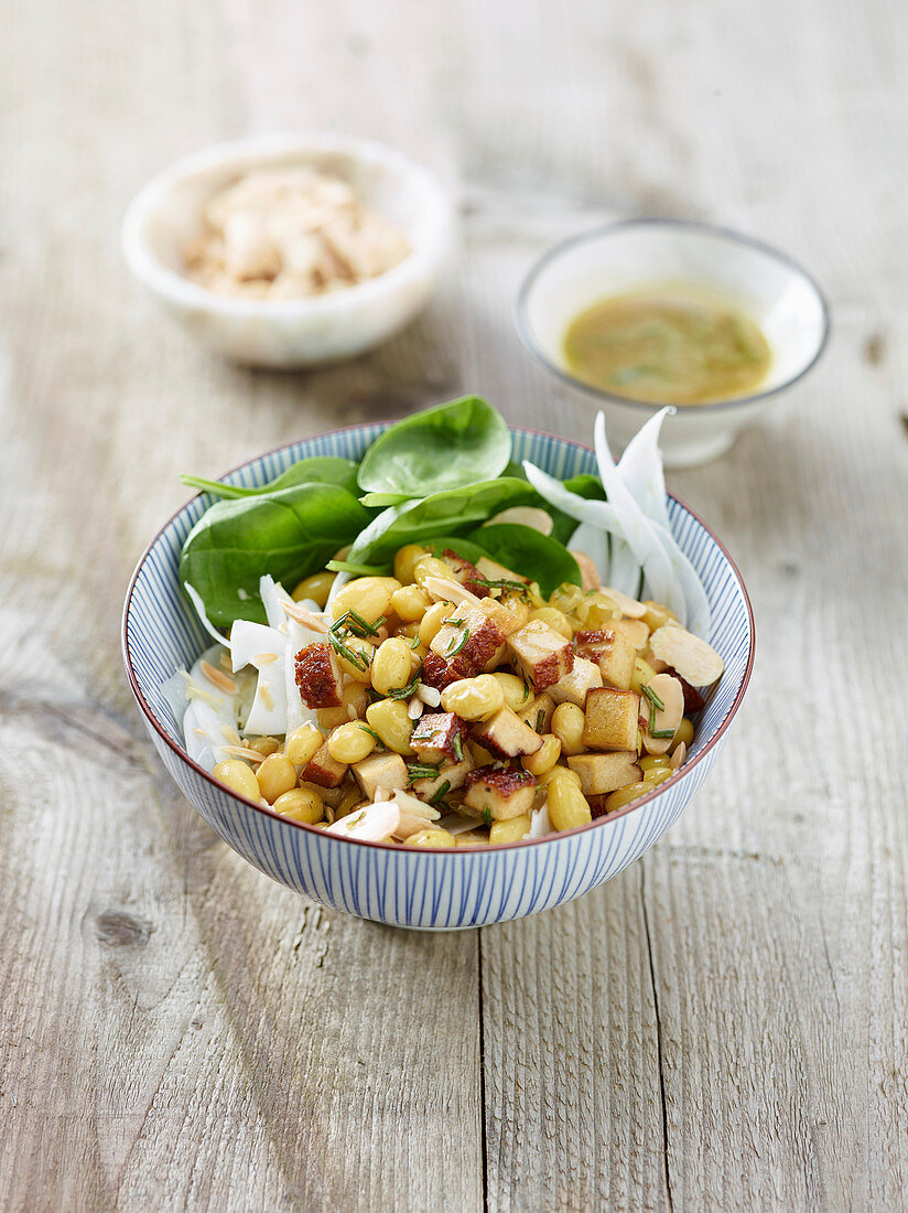 Zolfino-Bohnensalat mit Räuchertofu und Fenchel