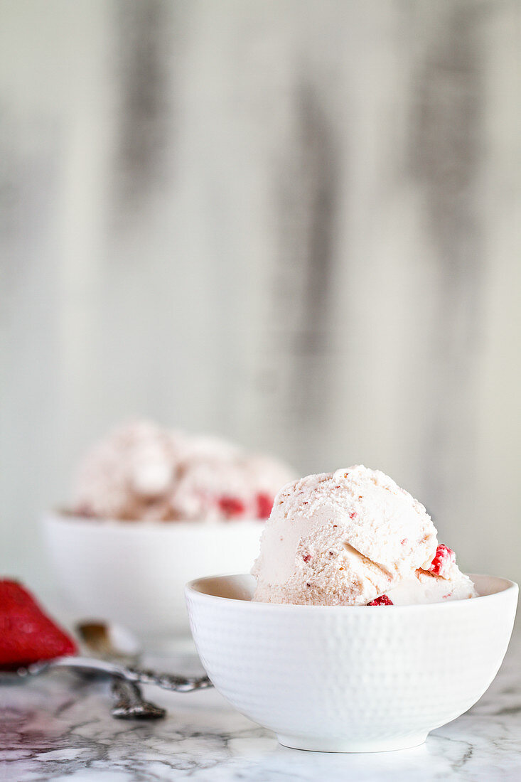 Bowl of strawberry ice cream