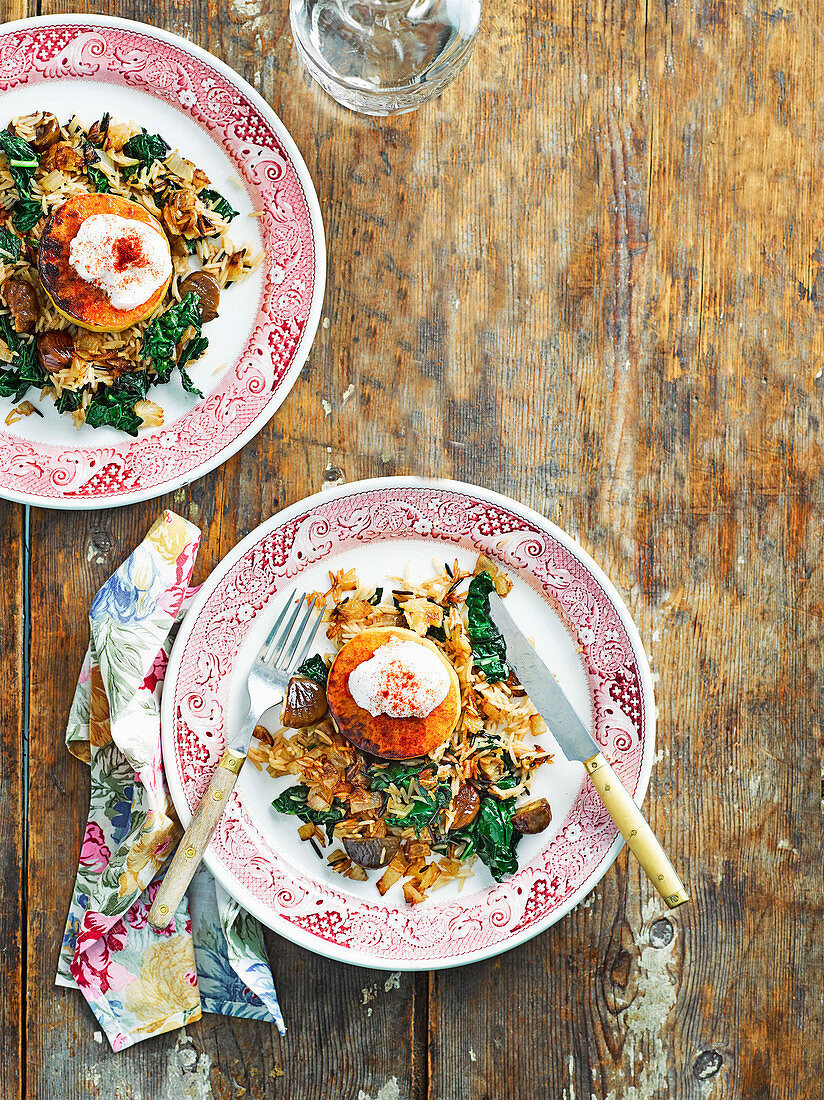 Squash steaks with chestnut and cavolo nero pilaf