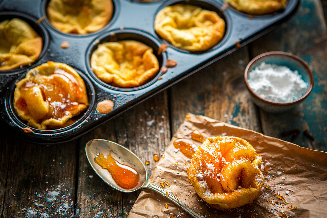 Small Dutch baby pancakes with caramelized apples