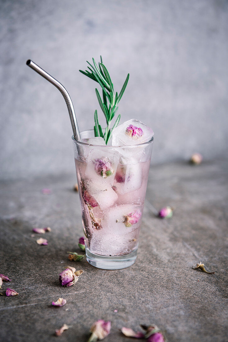 Rose Lemonade with Iced Roses