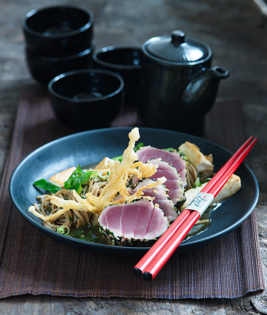 Tuna tataki in a sesame seed coating (Japan)