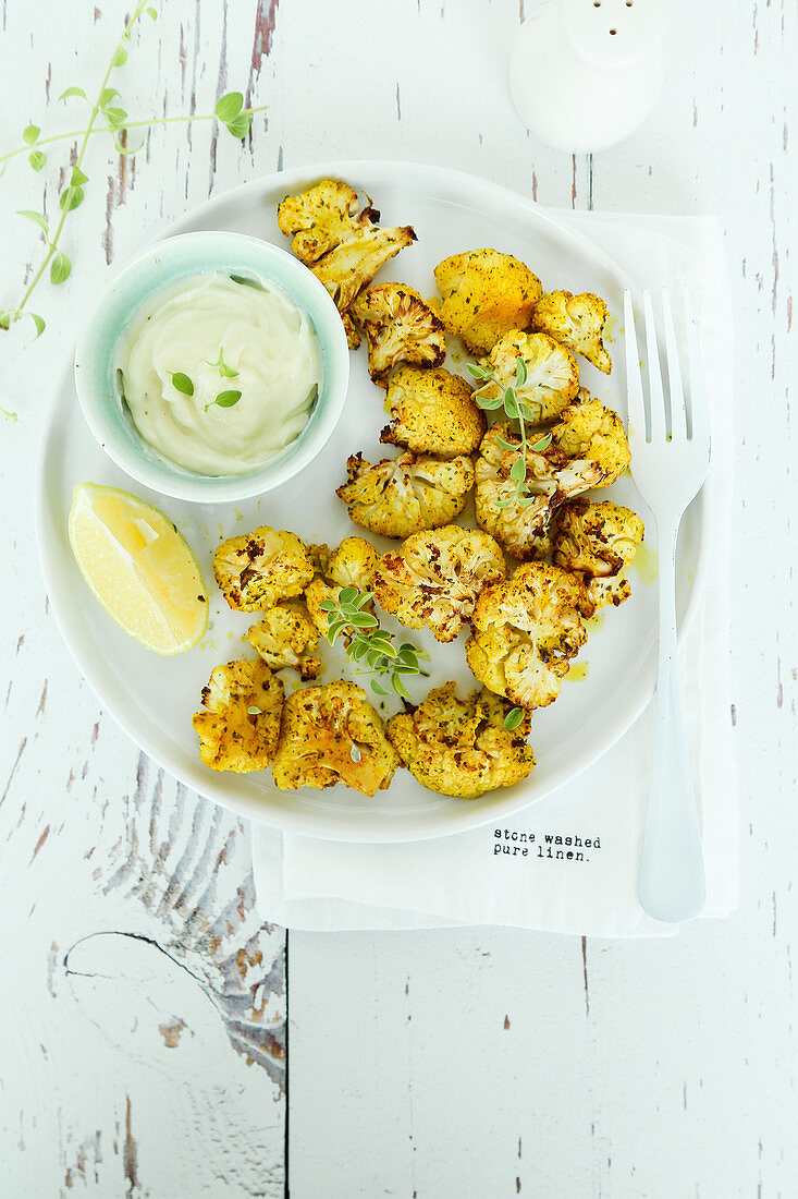 Roasted spiced cauliflower with yogurt sauce