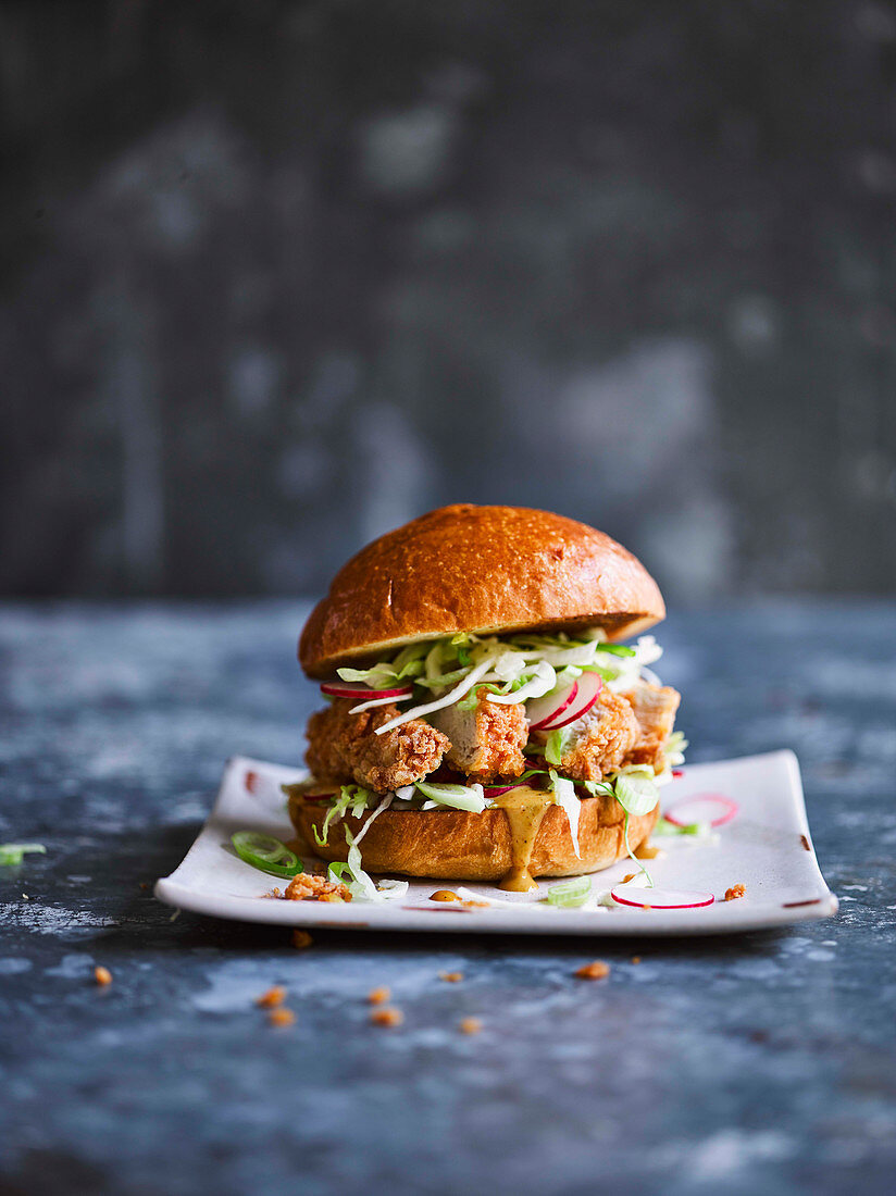 Korean chicken katsu curry burger