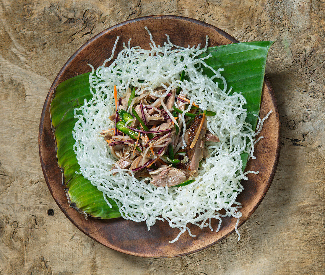 Singapore duck on fried rice noodles (Asia)