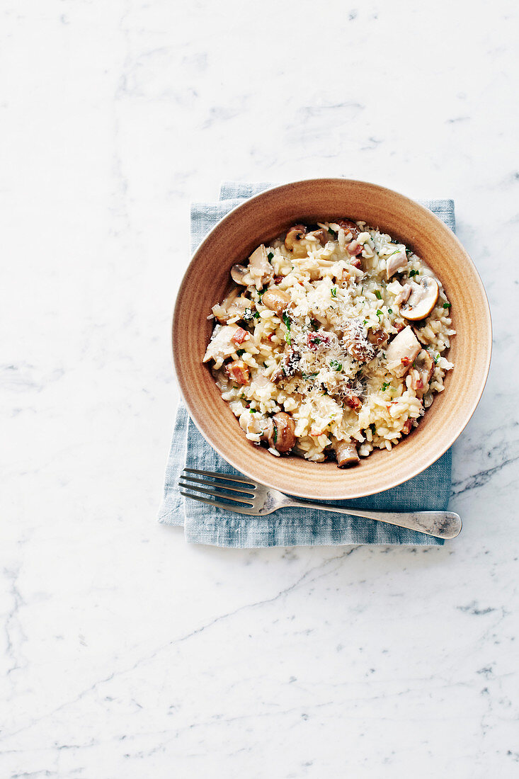 Risotto mit Hühnerfleisch und Pilzen