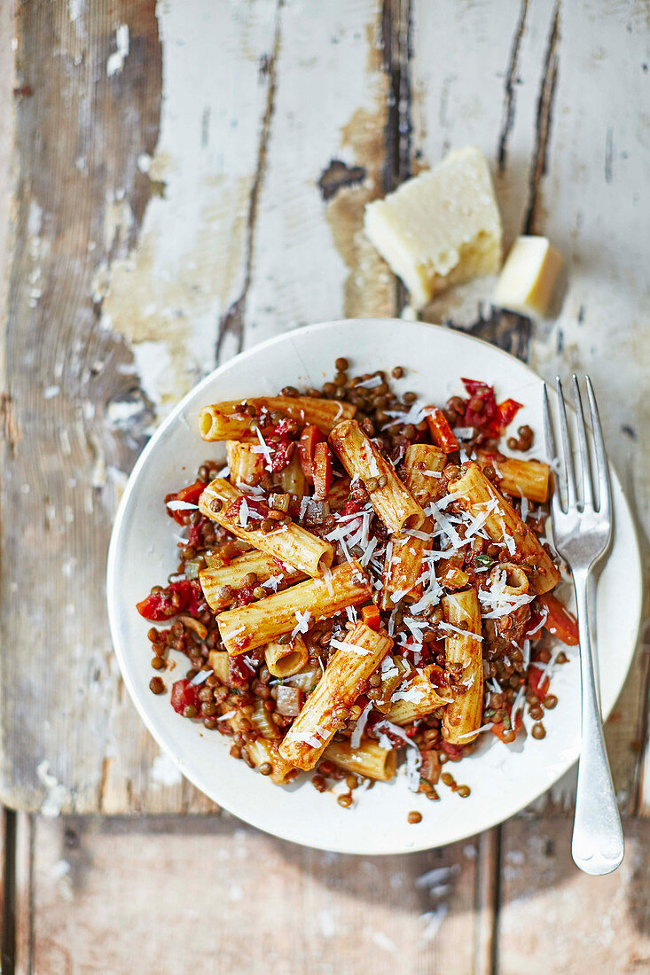 Puy lentil Bolognese with pasta