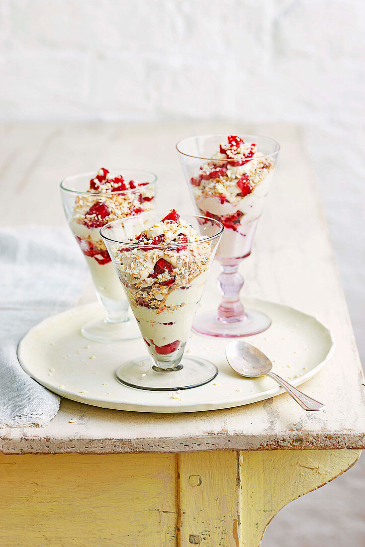 Raspberry fool with whisky and toasted oats