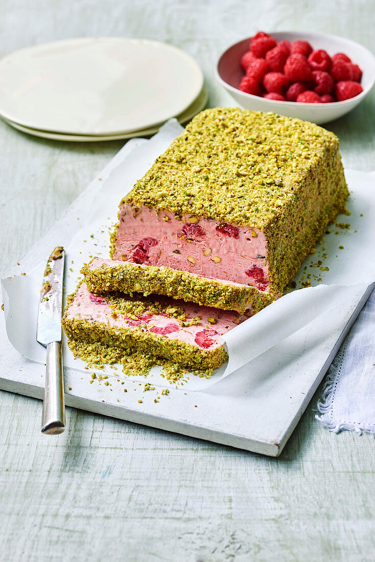 Raspberry and pistachio parfait