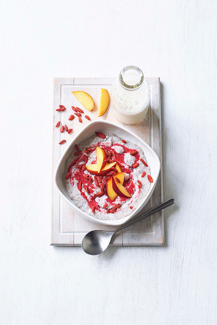 Raspberry ripple chia pudding with coconut milk