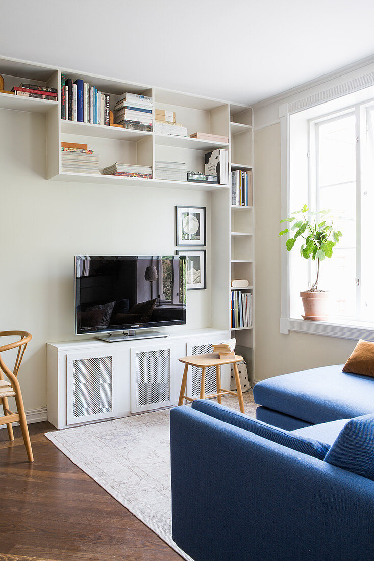 Shelving around TV in small living room