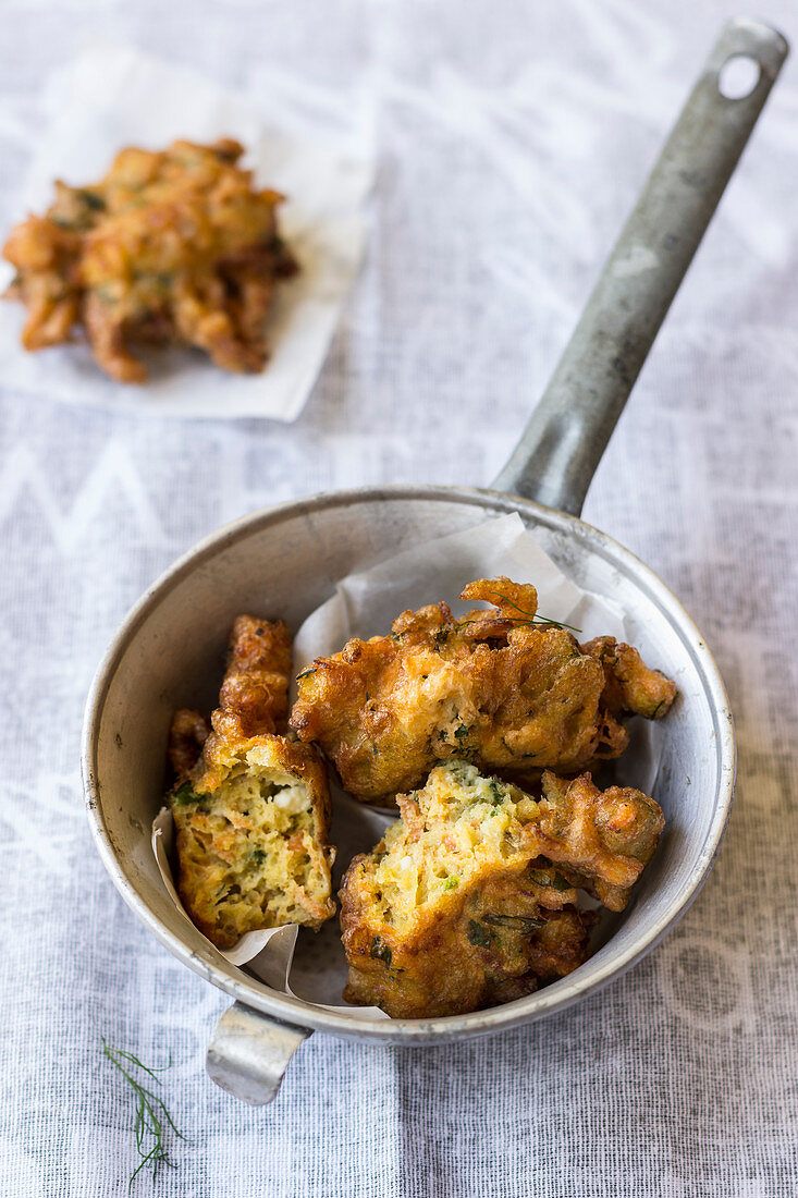 Carrot fritters with parslay and dill
