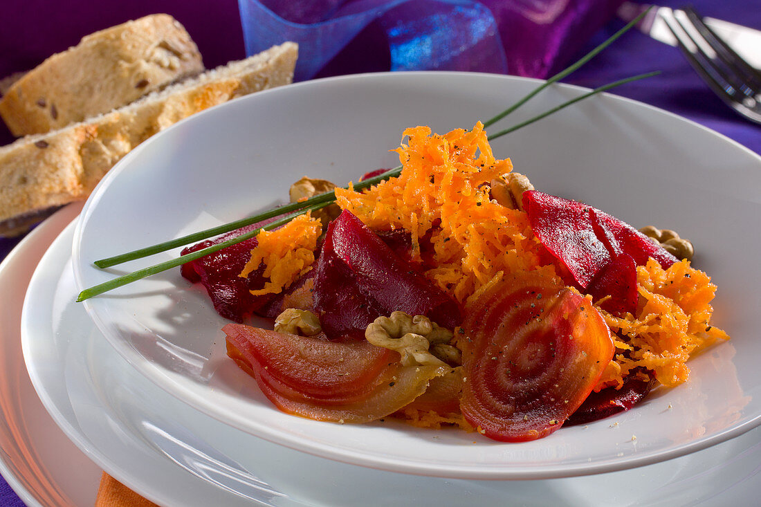 Carrots with beetroot and walnuts