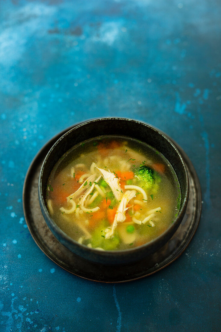 Chicken soup with vermicelli and vegetables