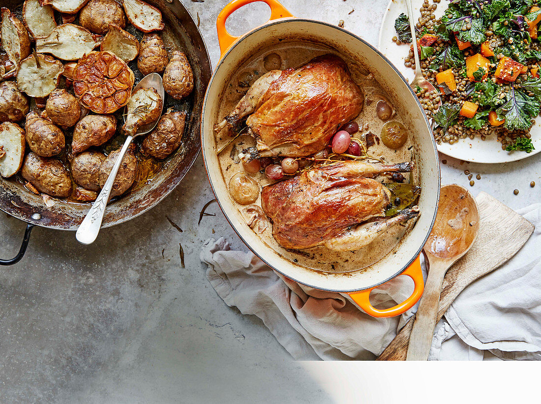 Roast pheasant with Fino, porcini and crispy Jerusalem artichokes