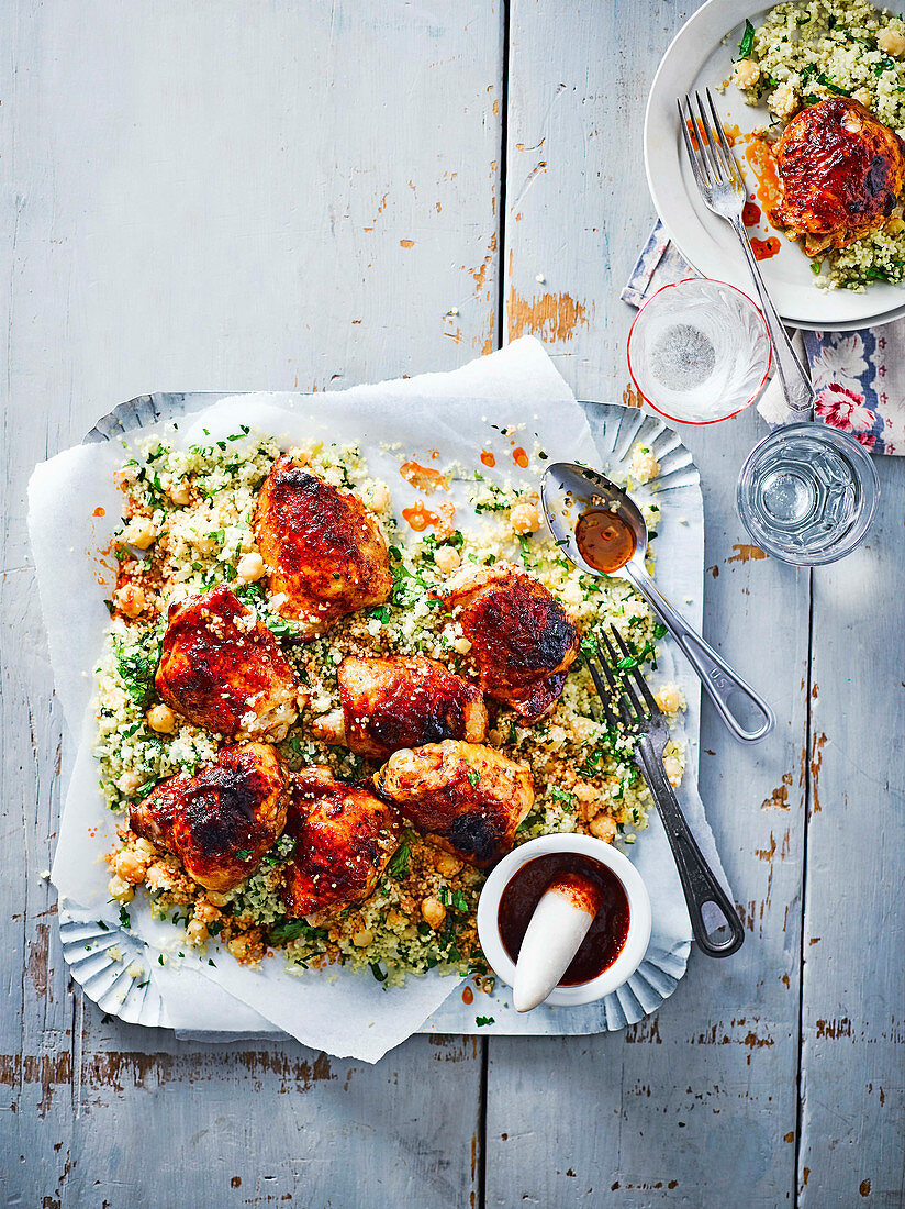 Harissa sticky chicken with couscous