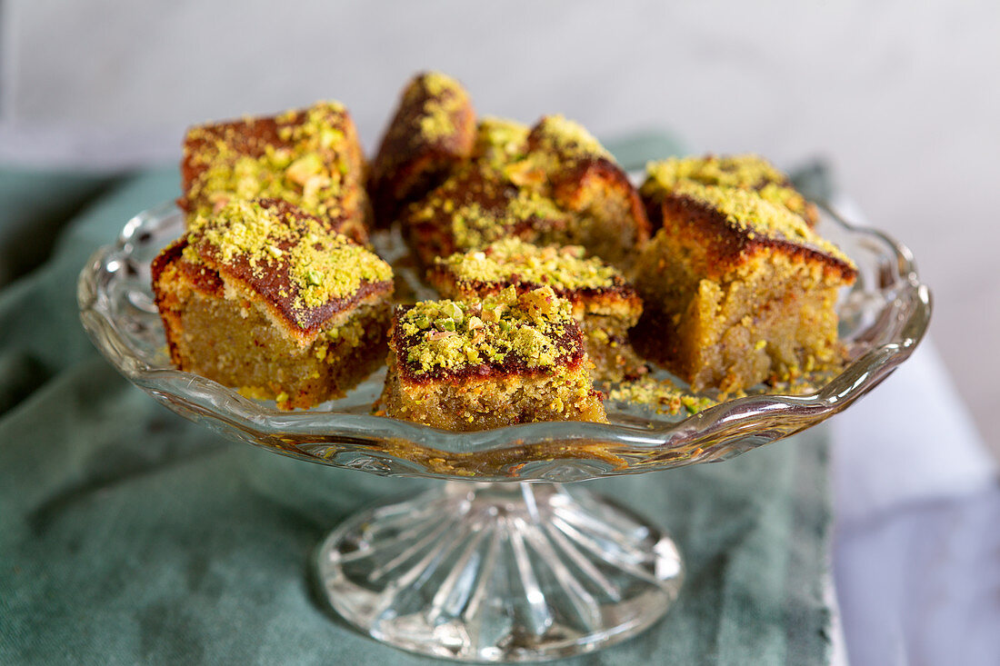 Pistachio and Seville Orange Cake with a blood orange syrup drizzle