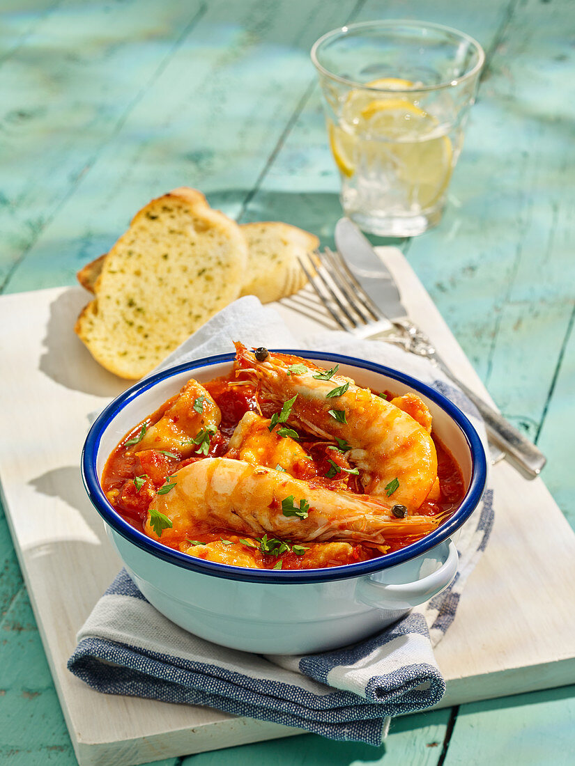 Mediterranean Fish Stew with Garlic Bread