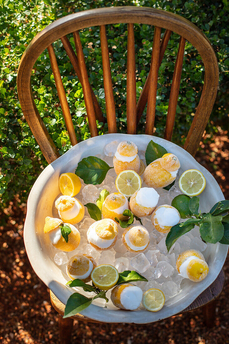 Lemon ice cream served in hollowed-out frozen lemons