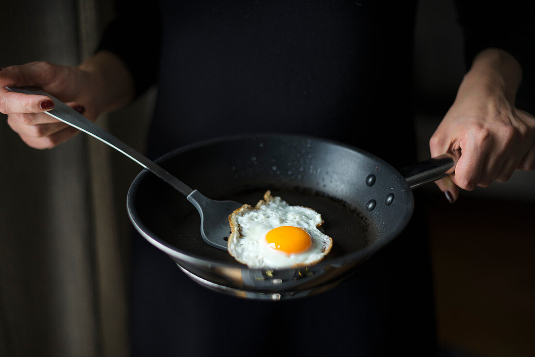 A fried egg in a pan