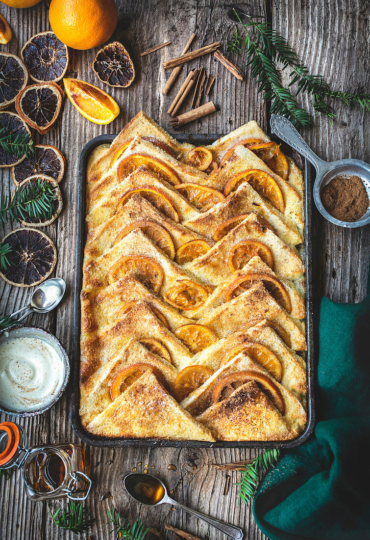 Orange bread and butter pudding