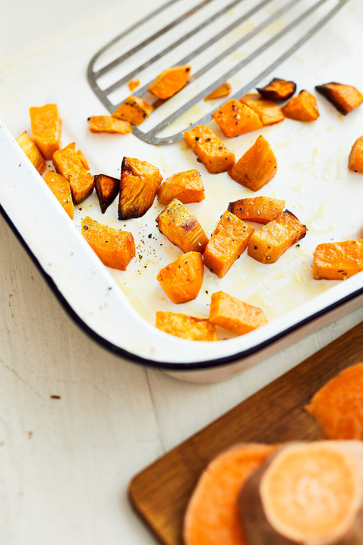 Roasted sweet potato pieces