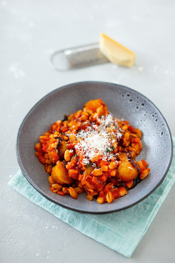 Bean, potato and Parmesan stew