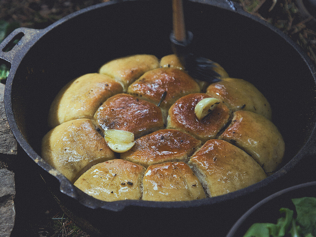 Buchteln (baked, sweet yeast dumplings) made in a Dutch oven