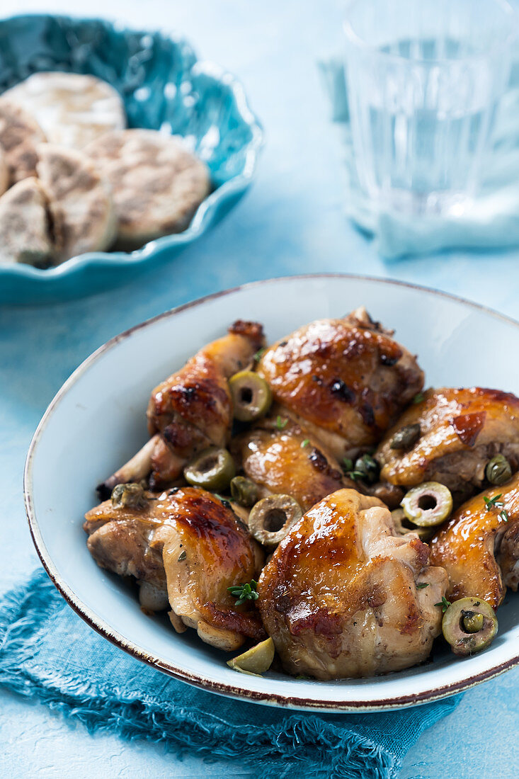 Roasted chicken with olives