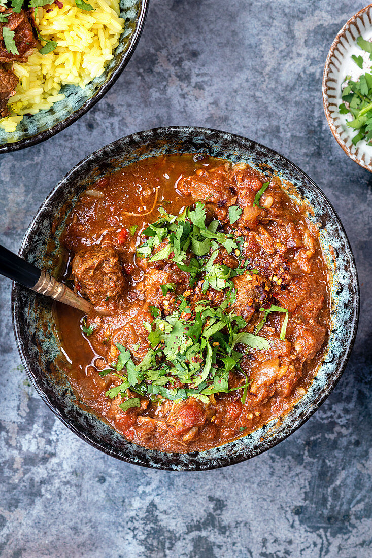 Beef curry with saffron rice