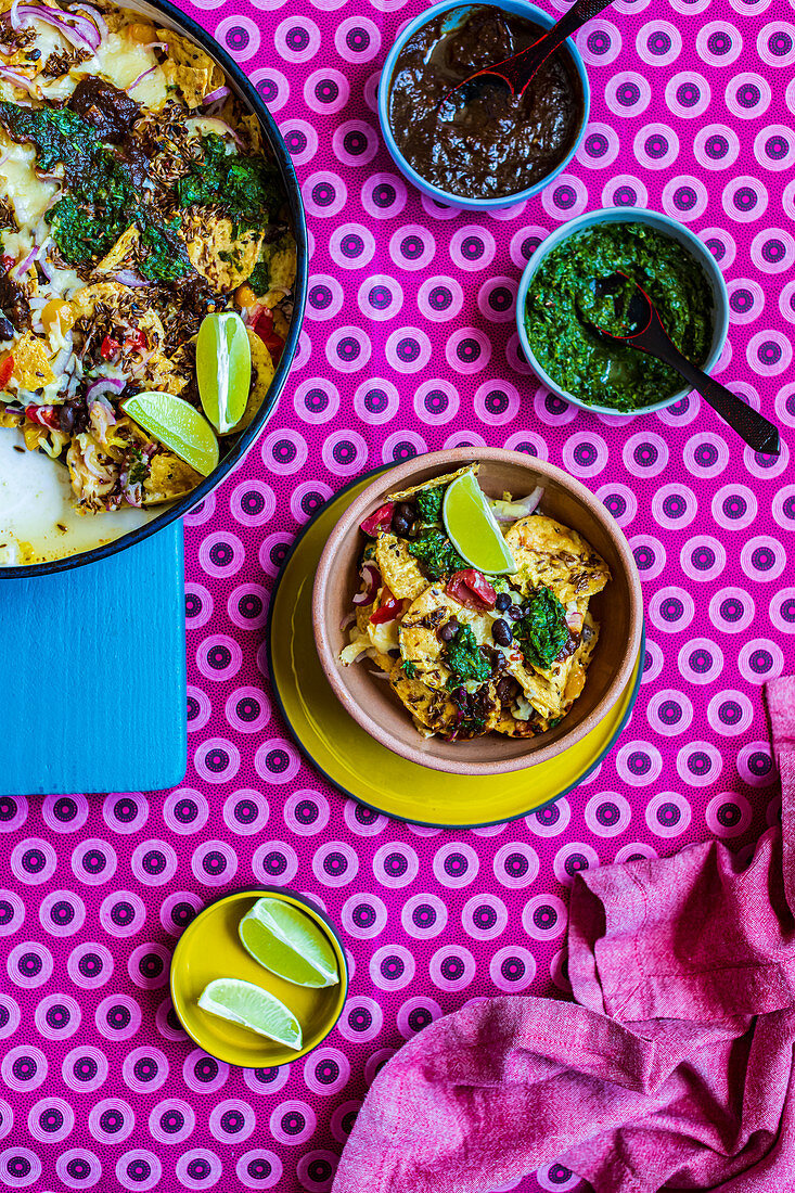 Indian Inspired Nachos with Coriander Chutney and Tamarind