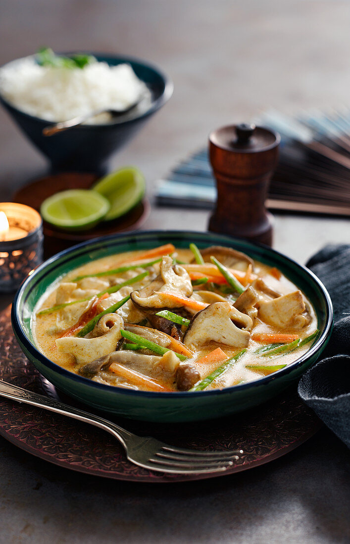 Chinese chicken curry with mushrooms and vegetables
