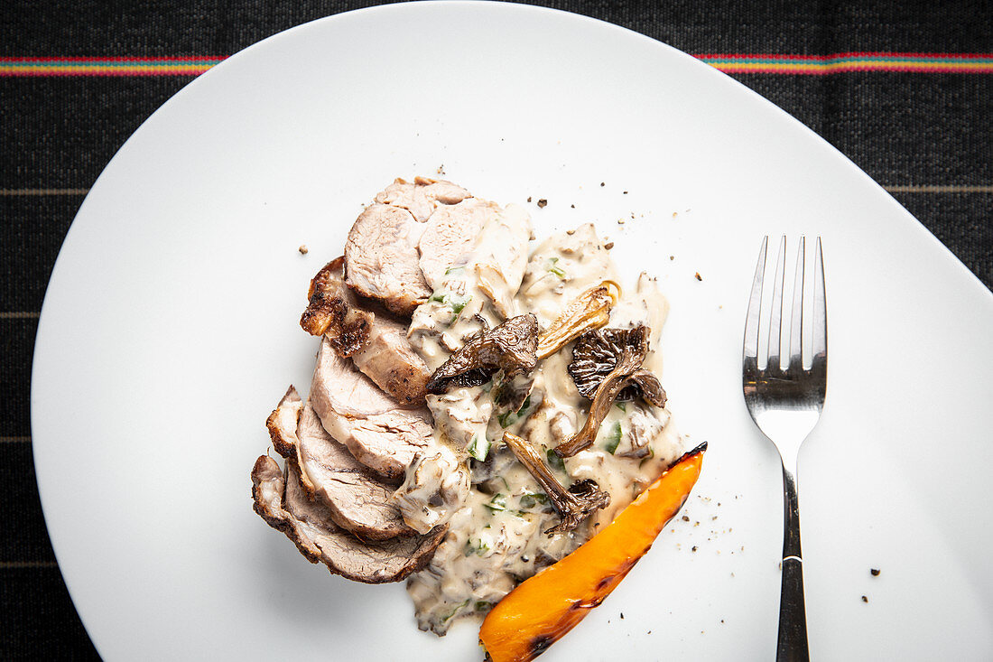 Roast lamb with winter chanterelle wild mushroom sauce