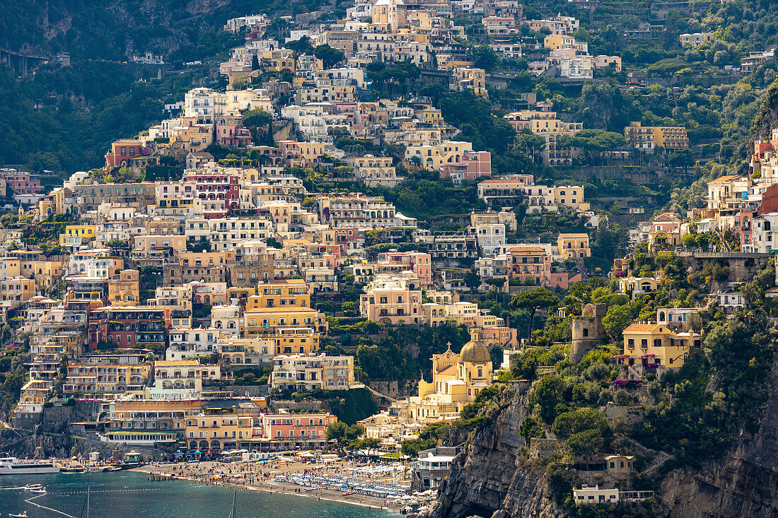 Blick auf Positano, Amalfiküste, Kampanien, Italien