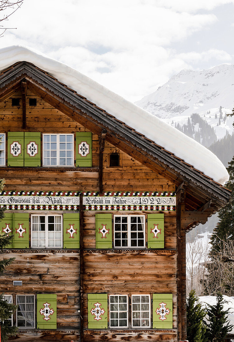 Switzerland, Grisons, Klosters: historical house in the village of Klosters