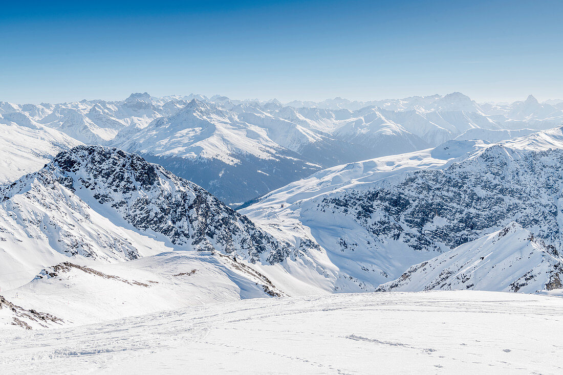 Blick vom Weissfluhgipfel (2844m), Davos, Graubünden, Schweiz