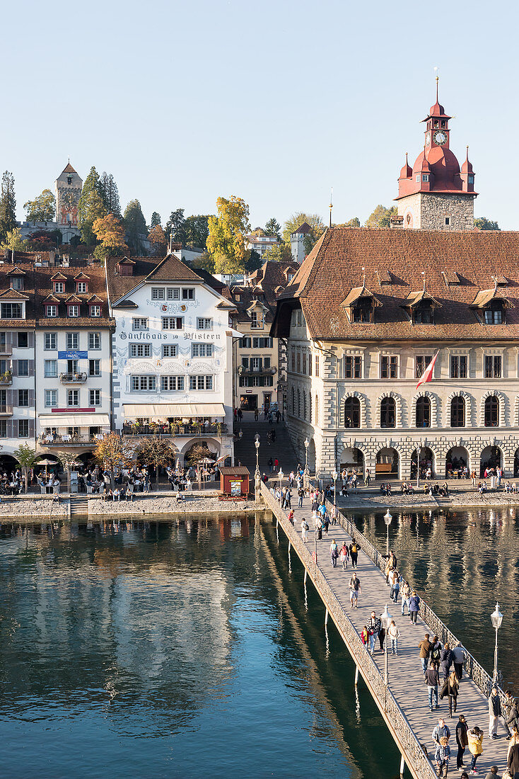 The Rathaussteg jetty and the town hall in Lucerne, Switzerland