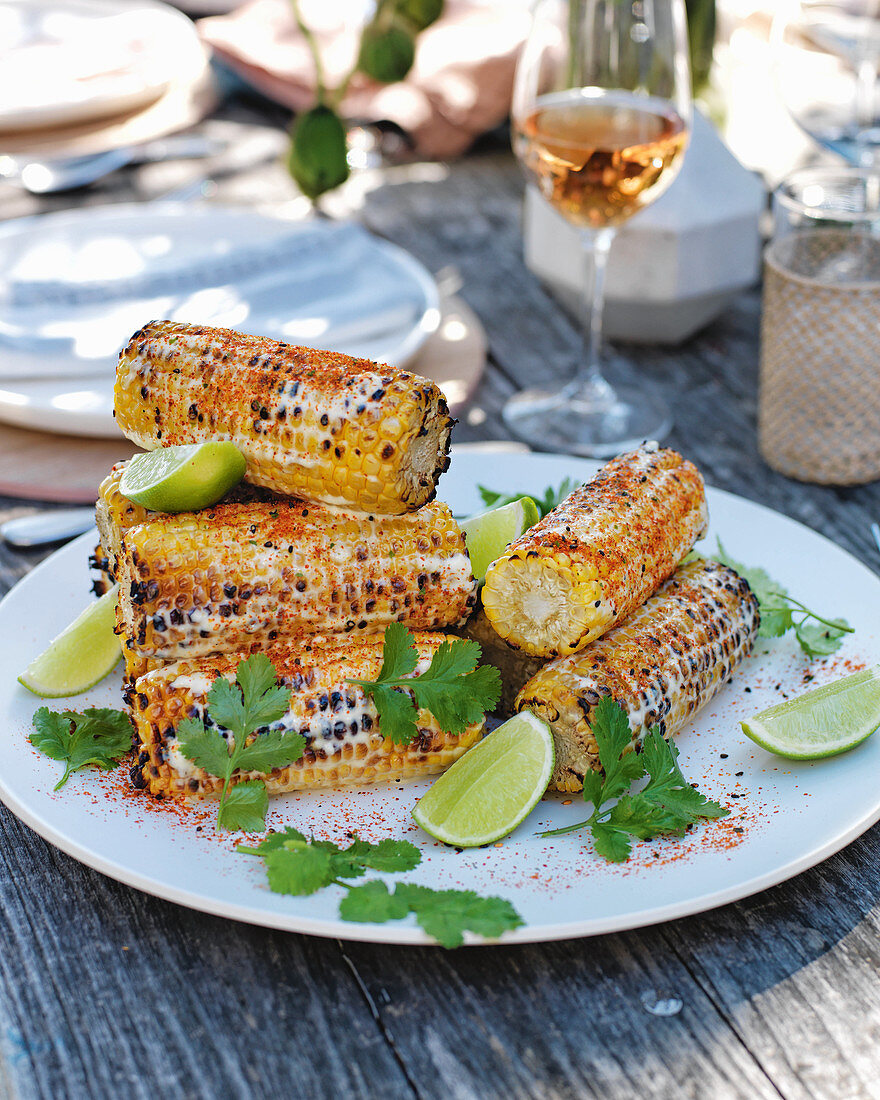 Grilled corn with togarashi, lime and coriander