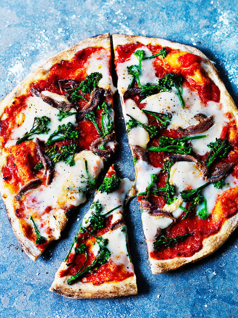 Broccoli and anchovies pizza