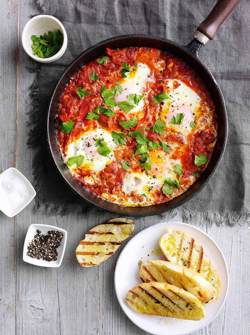 Shakshuka with garlic bread