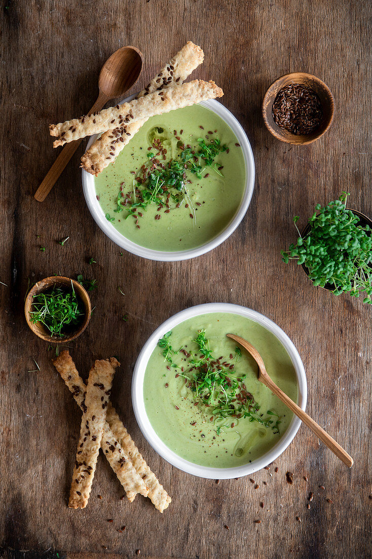 Green peas soup with micro greens