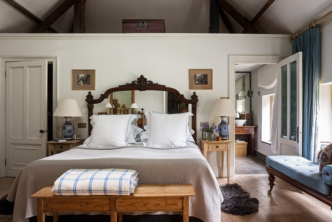 Classic bedroom in English style with ensuite bathroom