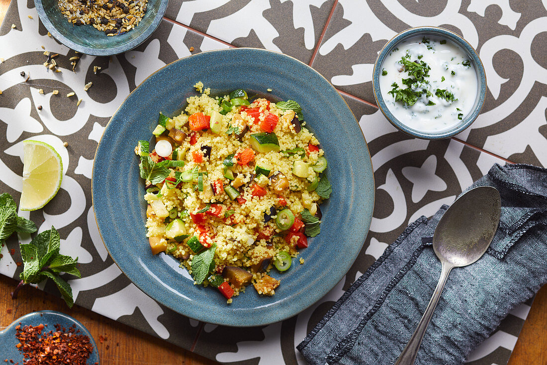 Couscous salad with vegetables and yoghurt