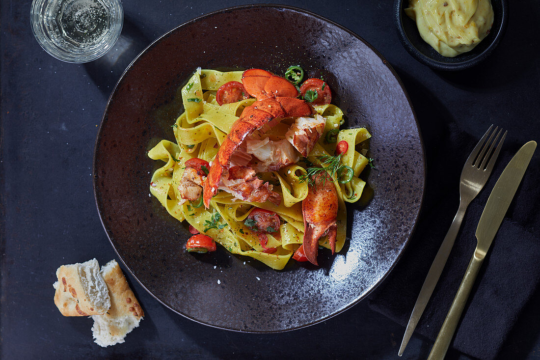 Ribbon pasta with lobster