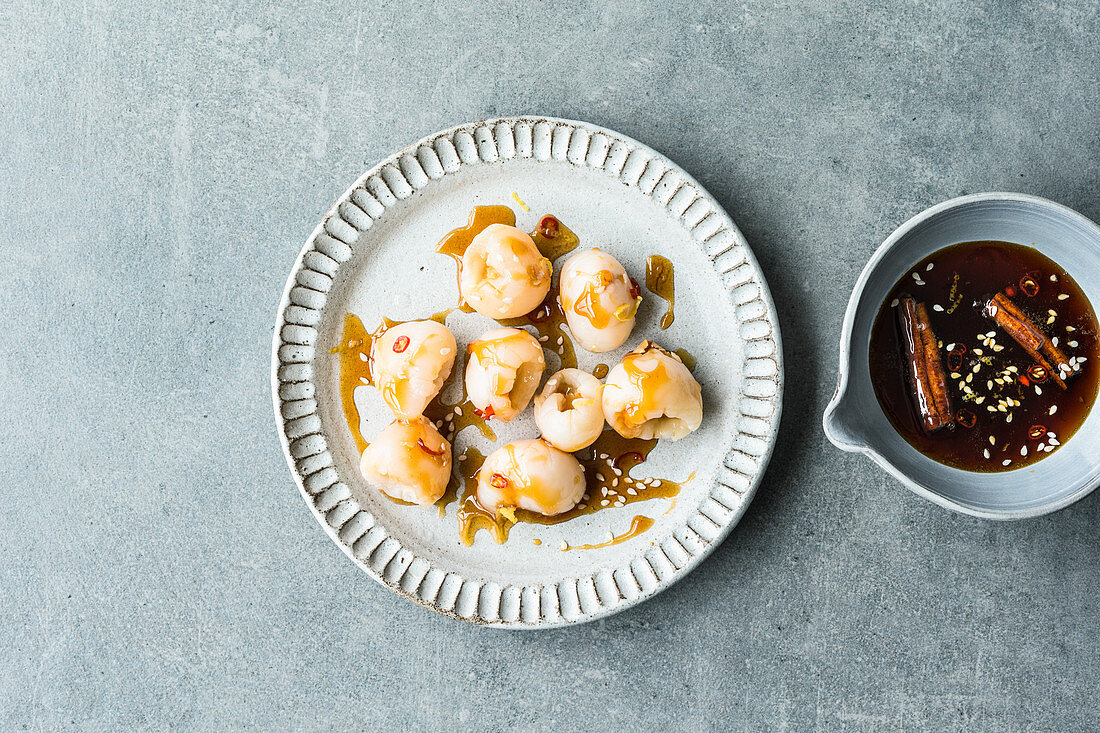 Thai lychees with chilli caramel