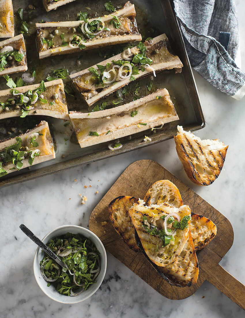 Roasted bone marrow with parsley salad